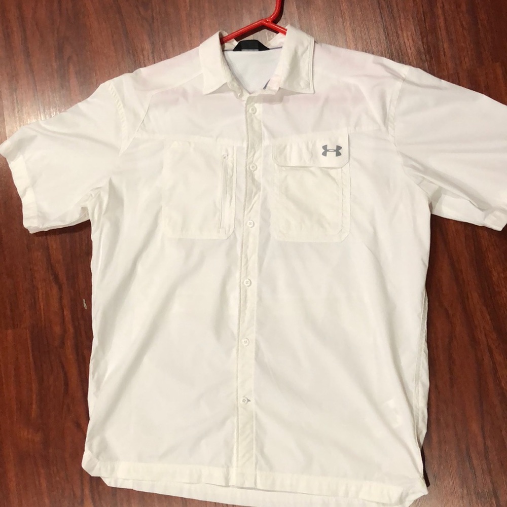 White button up Under Armor shirt